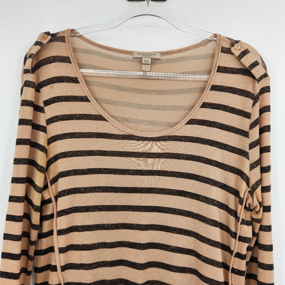 Burberry Brit Long Sleeve Striped Knit Top Womens Size Large Tan Black - Picture 3 of 9